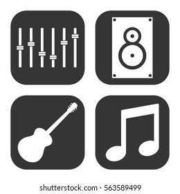 Music and audio icons vector set on gray  buttons