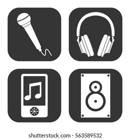 Music and audio icons vector set on gray  buttons