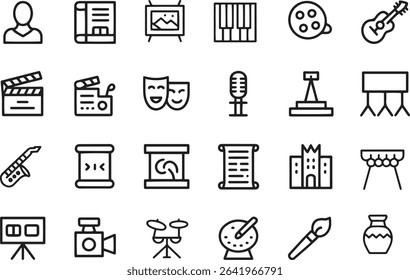 Music and Audio Line Icons Set. Instruments, sound, recording, playlist. vector illustration. Editable Stroke	