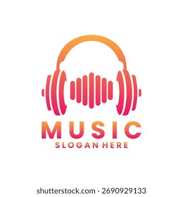 Music audio logo design vector template. Headset combination with pulse audio logo design 