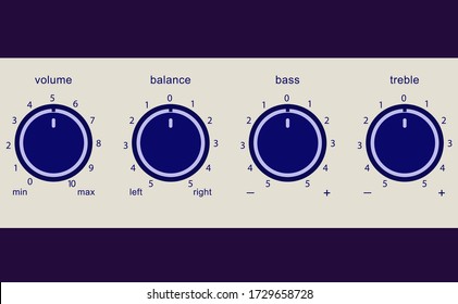 music audio old school amplifier level control volume bass balance treble knob panel icon vector 
