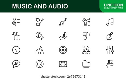 Music and Audio Professional Line Icon Set – Modern Minimalist Vector Symbols for Playlists and Sound