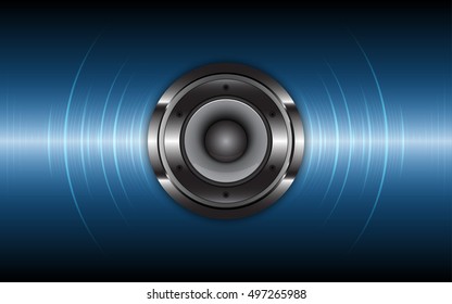 Music Audio speaker with vibration wave step on blue abstract technology background