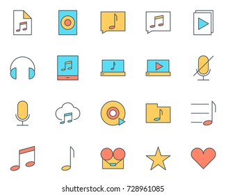 Music audio thin line icons set.  96x96 for Web Graphics and Apps.  Simple Minimal Pictograms. Vector