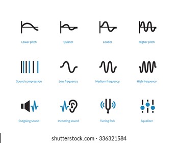 Music and audio types duotone icons on white background. Vector illustration.