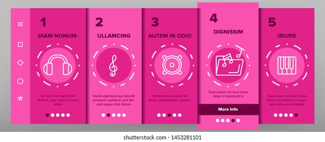 Music, Audio Vector Onboarding Mobile App Page Screen. Music Listening Apps, Audio Files Storage Linear Pictograms. Old, Modern Voice Recording Technology. Speakers, Mute Mode, Settings Illustrations