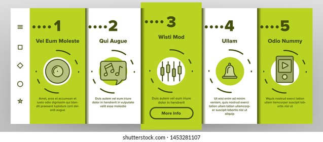 Music, Audio Vector Onboarding Mobile App Page Screen. Music Listening Apps, Audio Files Storage Linear Pictograms. Old, Modern Voice Recording Technology. Speakers, Mute Mode, Settings Illustrations