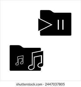 Music Audio Video Folder Icon, Multimedia Folder Icon Vector Art Illustration