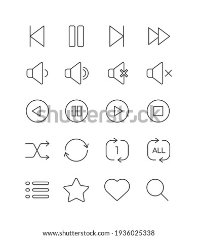 Music, audio, video user interface icon illustrations set.