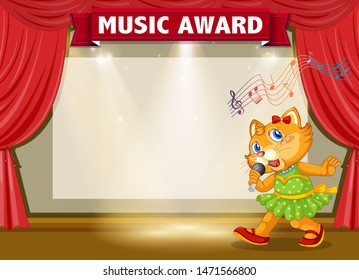 Music award with cat singing illustration