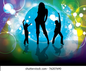 Music background with 3 dancing girls