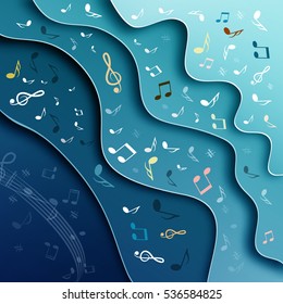 Music Background. Abstract Vector Cover Design with Notes and Staff.