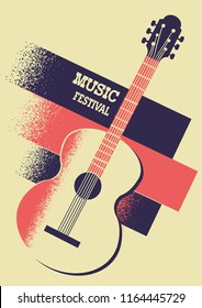 Music background with acoustic guitar and retro decoration for text.Vector music festival illustration