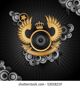 Music background with an audio speaker. Vector illustration.