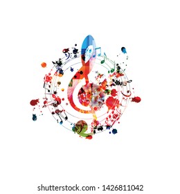 Music background with colorful G-clef and music notes vector illustration design. Artistic music festival poster, live concert events, party flyer, music notes signs and symbols