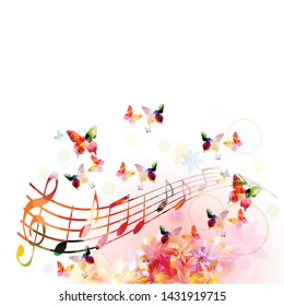 Music background with colorful G-clef and music notes vector illustration design. Artistic music festival poster, live concert events, party flyer, music notes signs and symbols