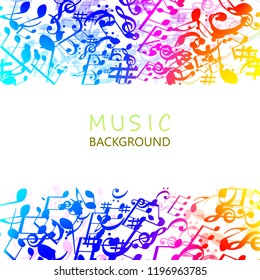Music background with colorful music notes and G-clef vector illustration design. Artistic music festival poster, live concert, music notes signs and symbols banner