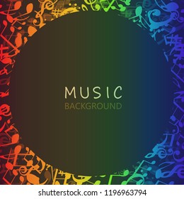 Music background with colorful music notes and G-clef vector illustration design. Artistic music festival poster, live concert, music notes signs and symbols banner