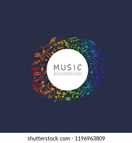 Music background with colorful music notes and G-clef vector illustration design. Artistic music festival poster, live concert, music notes signs and symbols banner