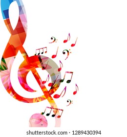 Music background with colorful music notes and G-clef vector illustration design. Artistic music festival poster, live concert events, music notes signs and symbols