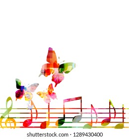 Music background with colorful music notes and G-clef vector illustration design. Artistic music festival poster, live concert events, music notes signs and symbols