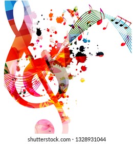 Music background with colorful music notes vector illustration design. Artistic music festival poster, live concert events, party flyer, music notes signs and symbols