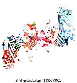 Music background with colorful music notes vector illustration design. Artistic music festival poster, live concert events, party flyer, music notes signs and symbols
