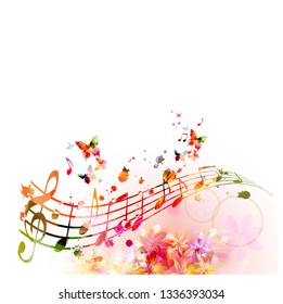 Music background with colorful music notes vector illustration design. Artistic music festival poster, live concert events, party flyer, music notes signs and symbols