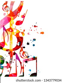 Music background with colorful music notes vector illustration design. Artistic music festival poster, live concert events, party flyer, music notes signs and symbols