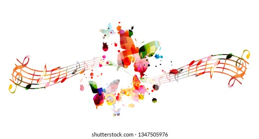 Music background with colorful music notes vector illustration design. Artistic music festival poster, live concert events, party flyer, music notes signs and symbols