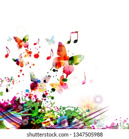 Music background with colorful music notes vector illustration design. Artistic music festival poster, live concert events, party flyer, music notes signs and symbols