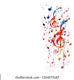 Music background with colorful music notes vector illustration design. Artistic music festival poster, live concert events, party flyer, music notes signs and symbols