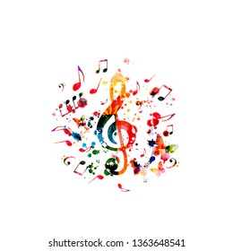 Music background with colorful music notes vector illustration design. Artistic music festival poster, live concert events, party flyer, music notes signs and symbols