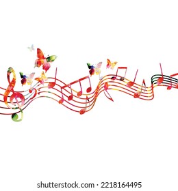 Music background with colorful music notes vector illustration design. Artistic music festival poster, live concert events, party flyer, music notes signs and symbols
