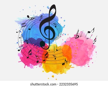 Music background with colorful music notes vector illustration design. Artistic music festival poster, live concert events, party flyer, music notes signs and symbols
