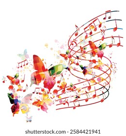 Music background with colorful music notes vector illustration design. Artistic music festival poster, live concert events, party flyer, music notes signs and symbols