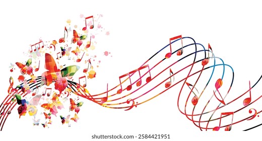 Music background with colorful music notes vector illustration design. Artistic music festival poster, live concert events, party flyer, music notes signs and symbols