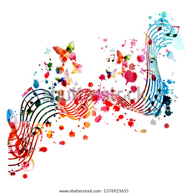 カラフルな音楽ノートと音楽の背景にベクターイラストデザイン 芸術的な音楽祭のポスター ライブコンサートイベント パーティーのチラシ 音楽 ノートの看板 シンボル のベクター画像素材 ロイヤリティフリー