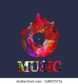 Music background with colorful vinyl record vector illustration. Artistic music festival poster, live concert, creative design with lp record