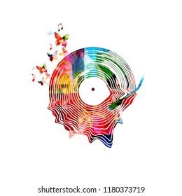 Music background with colorful vinyl record isolated vector illustration. Artistic music festival poster, live concert, creative design with lp record