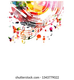 Music background with colorful vinyl record and music notes vector illustration design. Artistic music festival poster, events, party flyer, music notes signs and symbols