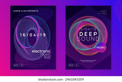 Music Background. Concert Cover. Pink Techno Banner. Soundwave Radio Invitation. Discotheque Poster. Blue Edm Magazine. Fest Trance Graphic. Violet Music Background