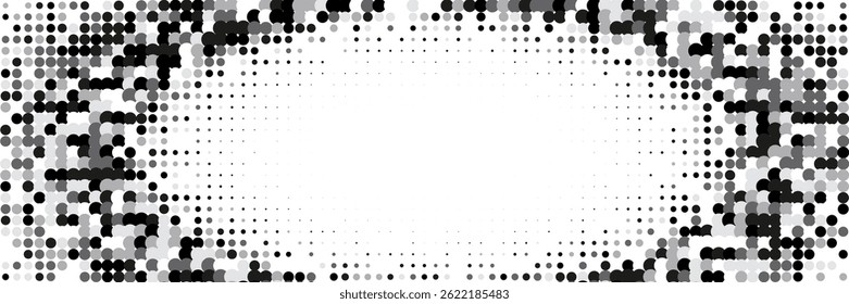 Music Background. Cool Memphis Art With Circles. Futuristic Elements On Flat Page. Black Halftone Flyer. Minimalist White Pattern. Geometric Greyscale Texture. Trendy Music Background