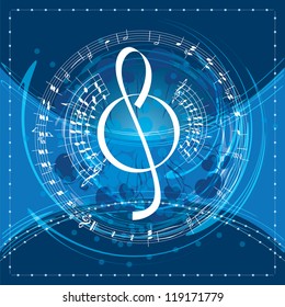 music background with decorative treble clef, vector illustration