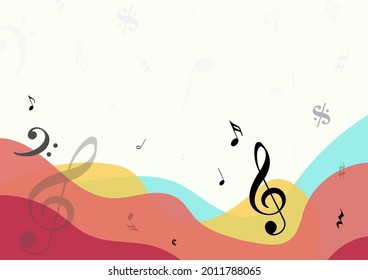 Musikhintergrund für Design, Vektorgrafik und Illustration, Vorlagendesign für Postkarten , Formen , Broschüre und Banner.