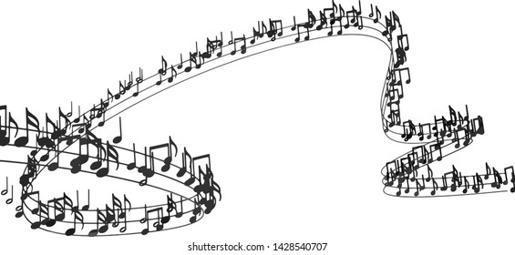 Music background design.Musical writing isolated over white. Vector image of musical notes and musical signs of abstract music sheet

