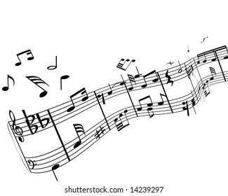 Music background with different notes on the white
