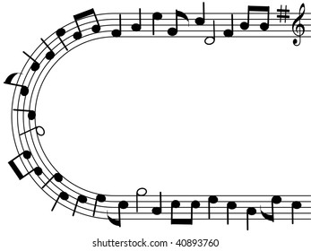 Music background with different notes on the white