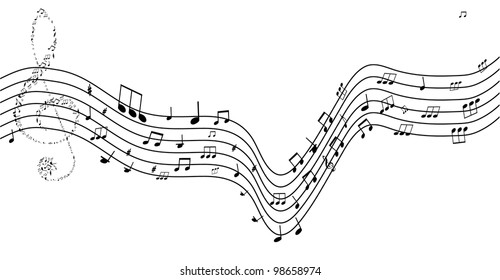 Music background with different notes on the white.vector illustration