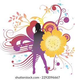 Music background with female dancer in vector format